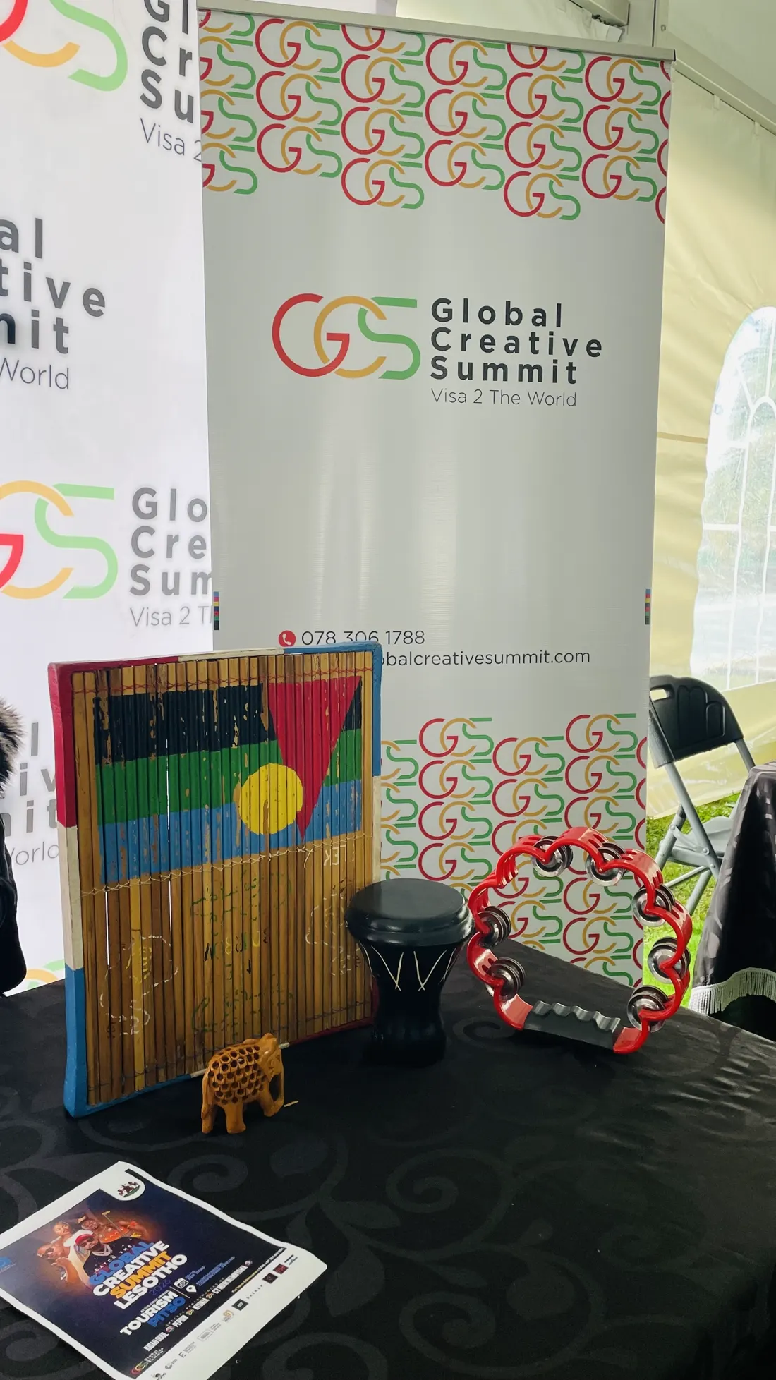 Basotho weaving and musical instruments displayed on the Global Creative Summit stand