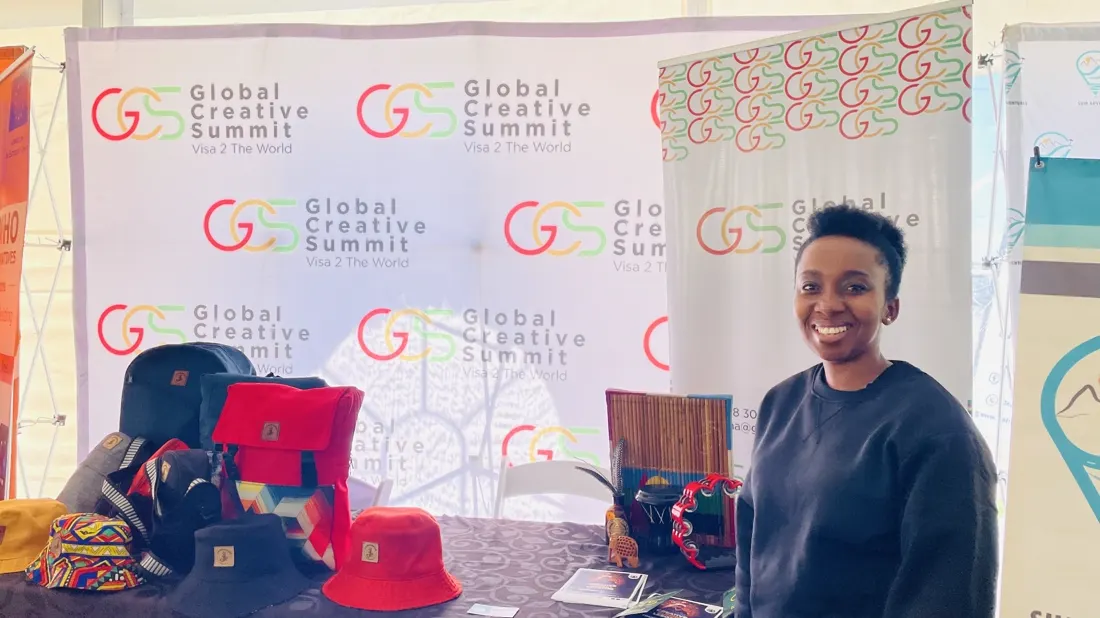 Hand-made hats displayed at the Global Creative Summit stand in Lesotho