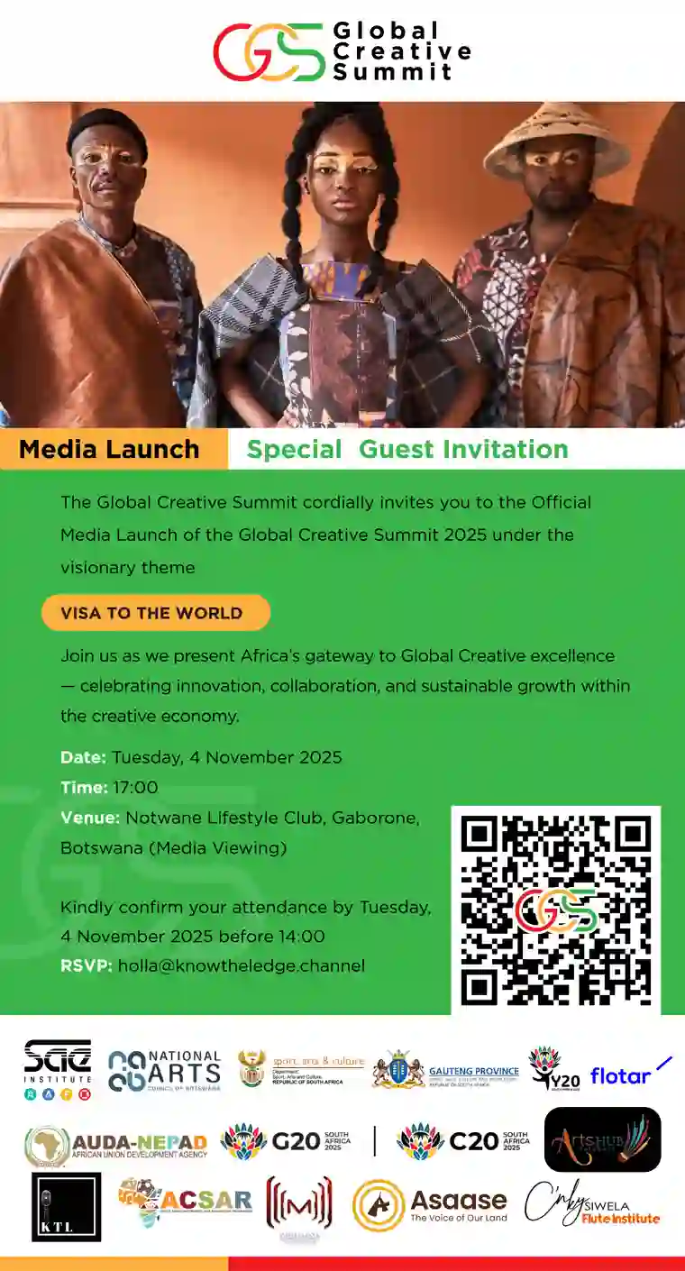 Invitation to the Global Creative Summit media launch viewing in Gaborone, Botswana