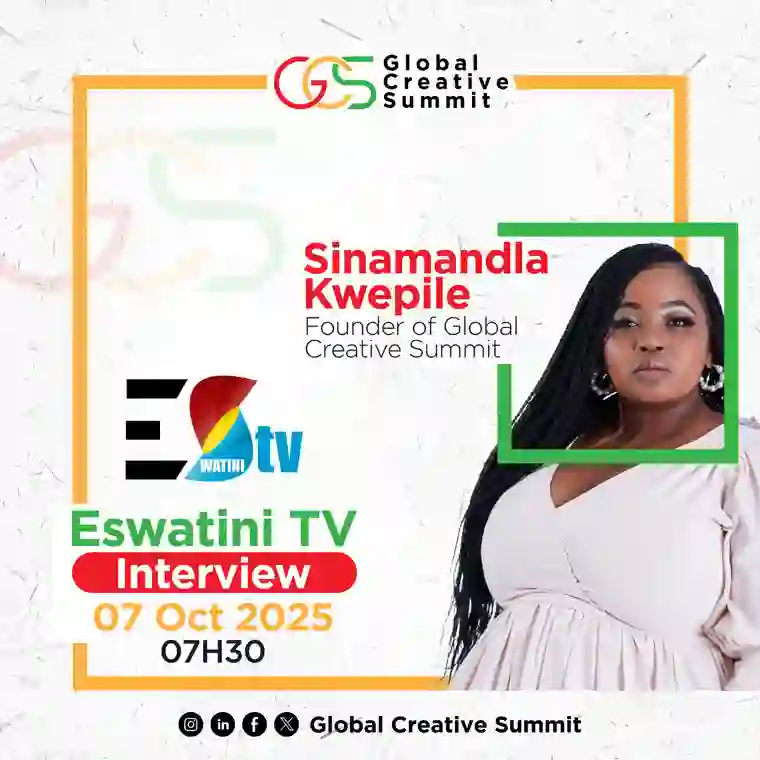 Eswatini TV interview announcement featuring founder Sinamandla Kwepile